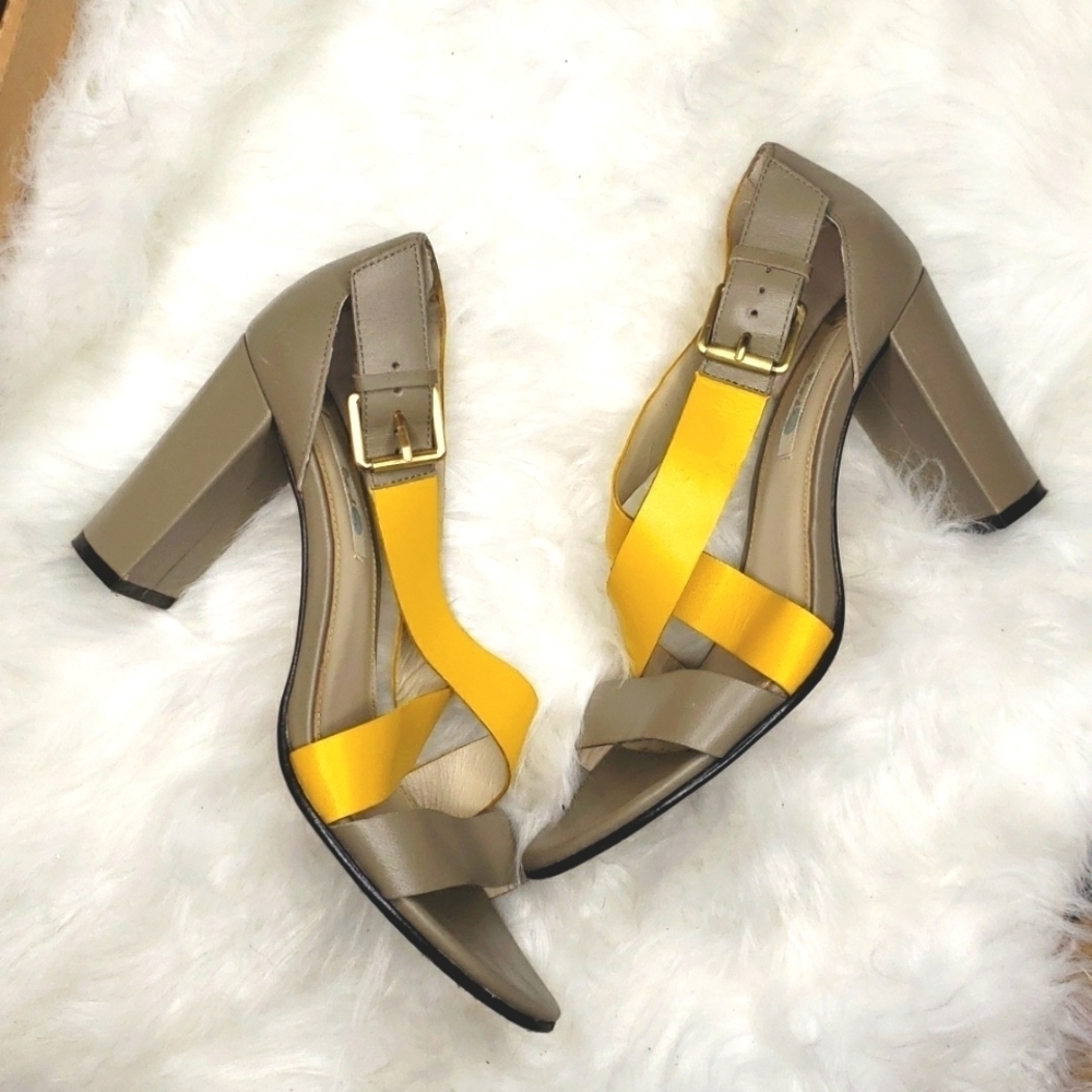 Boden Strappy Colourblock Heel Taupe Gray Yellow 40